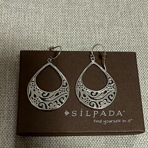 Silpada Filigree Cut Out Tear Drop Earrings .925 Sterling Silver W1782